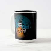 Spooky Top Hat Skeleton Zweifarbige Tasse (Vorderseite Links)