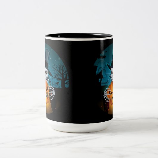Spooky Top Hat Skeleton Zweifarbige Tasse (Mittel)