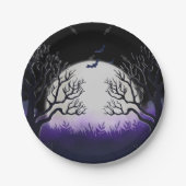 Spooky Tree Lila & Black Full Moon Bat Halloween Pappteller (Vorderseite)