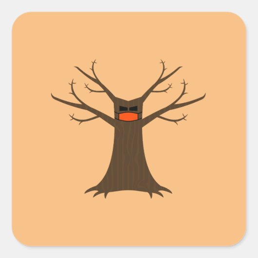 Spooky Tree mit einem Gesichtsmaske-Aufkleber Quadratischer Aufkleber (Vorderseite)