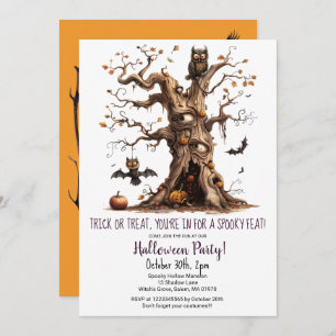 Spooky Tree Owl Bats Pumpkins Halloween-Party Einladung