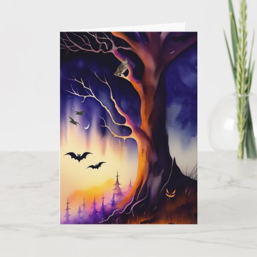 Spooky Tree Spuk Forest Halloween Karte (Vorderseite)