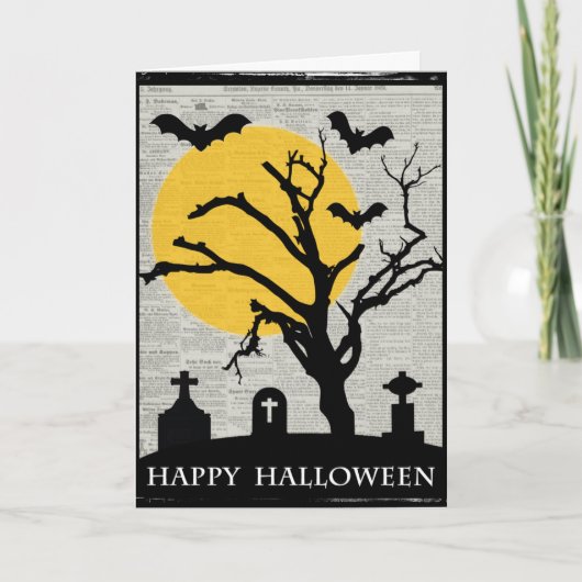 Spooky Tree und Grabstein Halloween Karte (Vorderseite)