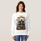 Spooky Trick oder Leckerbissen in einem Spuk Haus Sweatshirt (Vorne ganz)