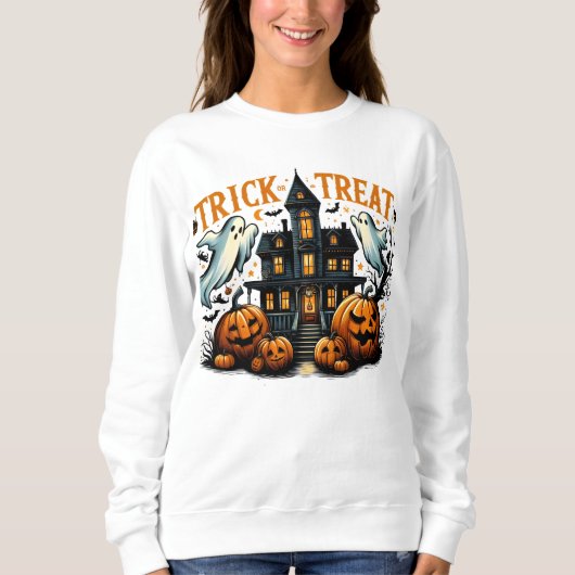 Spooky Trick oder Leckerei in einem alten Haus Sweatshirt (Vorderseite)