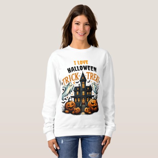 Spooky Trick oder Leckerei in einem alten Haus Sweatshirt (Vorne ganz)
