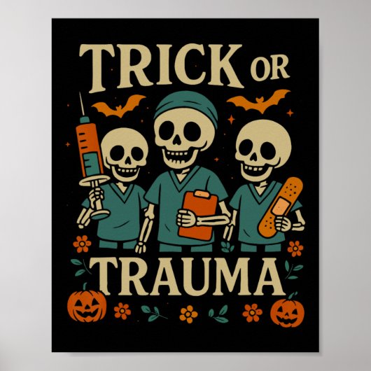 Spooky Trick oder Trauma Skeleton Pumpkin Hallowee Poster (Vorne)