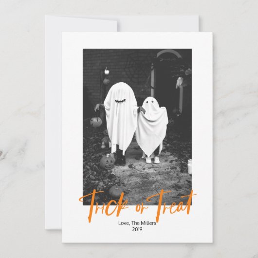 Spooky Trick oder Treat Halloween Fotokarte Einladung (Vorderseite)