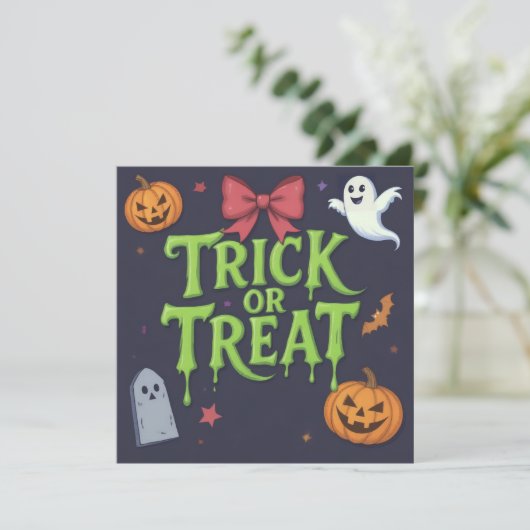 Spooky Trick oder Treat Slime Halloween Einladung (Stehend Vorderseite)