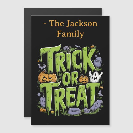 Spooky Trick oder Treat Slime Halloween Magnetkarte (Vorne/Hinten)
