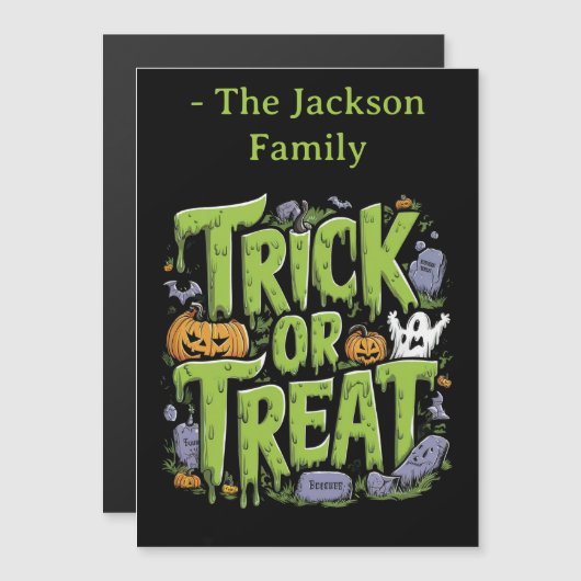 Spooky Trick oder Treat Slime Halloween Magnetkarte (Vorne/Hinten)