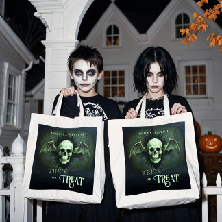 Spooky Trick or Treat Skull with Bat Wings Tragetasche