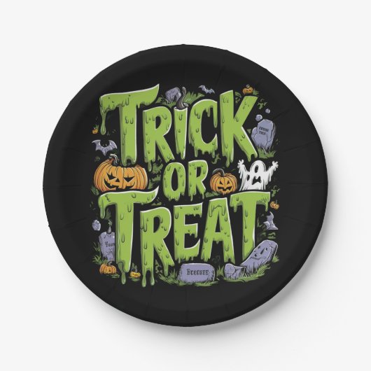 Spooky Trick or Treat Slime Halloween Pappteller (Vorderseite)