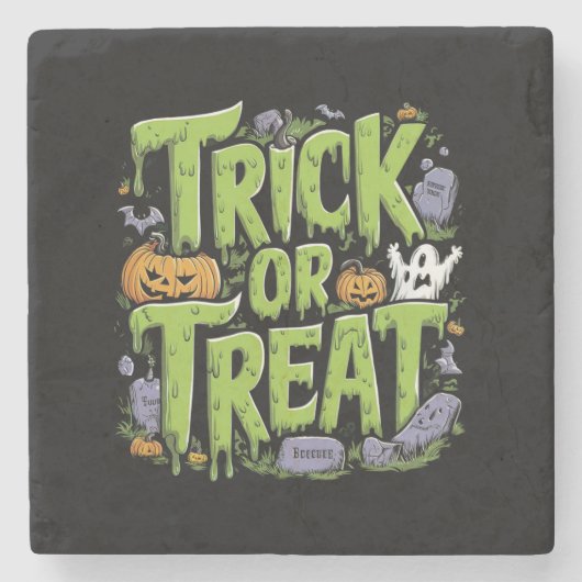 Spooky Trick or Treat Slime Halloween Steinuntersetzer (Vorderseite)