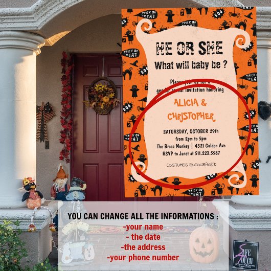 Spooky Trick und Leckerei Halloween Gender-Enthüll Einladung