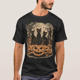 Spooky Trio Black Cats auf Pumpkins Halloween T-Shirt