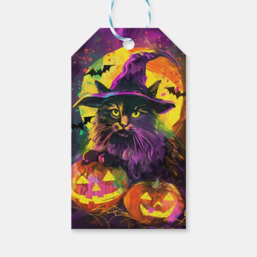 Spooky Turkish Angora Cat Halloween Hexenkürbis Geschenkanhänger (Vorderseite)