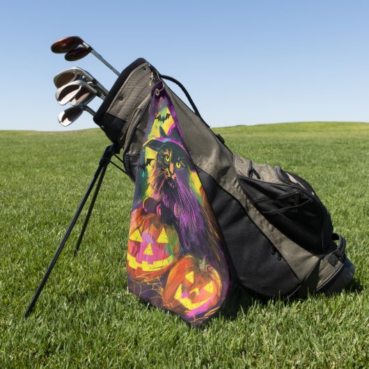 Spooky Turkish Angora Cat Halloween Hexenkürbis Golfhandtuch (Gras)