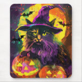 Spooky Turkish Angora Cat Halloween Hexenkürbis Mousepad (Vorne)