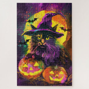 Spooky Turkish Angora Cat Halloween Hexenkürbis Puzzle