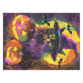 Spooky Turkish Angora Cat Halloween Hexenkürbis Tischdecke (Vorderseite (Horizontal))