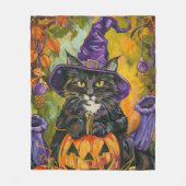 Spooky Tuxedo Katze Halloween Hexe und Pumpkin Fleecedecke (Vorderseite)