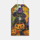 Spooky Tuxedo Katze Halloween Hexe und Pumpkin Geschenkanhänger (Rückseite)
