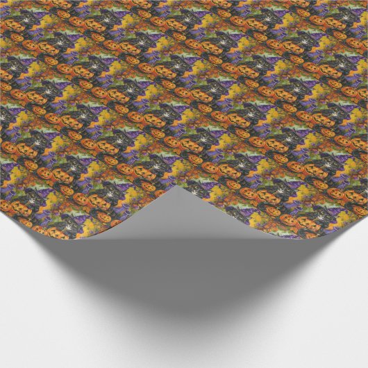 Spooky Tuxedo Katze Halloween Hexe und Pumpkin Geschenkpapier (Ecke)