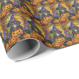 Spooky Tuxedo Katze Halloween Hexe und Pumpkin Geschenkpapier