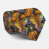 Spooky Tuxedo Katze Halloween Hexe und Pumpkin Krawatte (Gerollt)