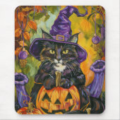 Spooky Tuxedo Katze Halloween Hexe und Pumpkin Mousepad (Vorne)