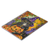 Spooky Tuxedo Katze Halloween Hexe und Pumpkin Notizblock (Linke Seite)