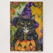 Spooky Tuxedo Katze Halloween Hexe und Pumpkin Puzzle (Vertikal)