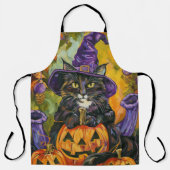 Spooky Tuxedo Katze Halloween Hexe und Pumpkin Schürze (Vorderseite)