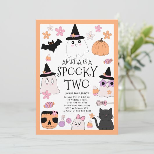 Spooky Two Birthday Party Einladung (Stehend Vorderseite)