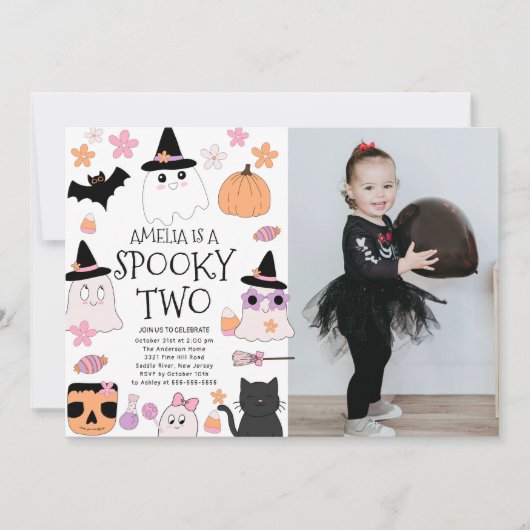 Spooky Two Hexe Foto Geburtstag Einladung (Vorderseite)