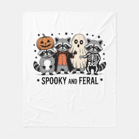 Spooky und Feral Funny Halloween Raccoon Fleecedecke (Vorderseite)