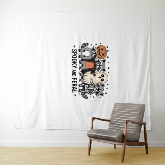 Spooky und Feral Funny Halloween Raccoon Wandteppich (Beispiel (Horizontal))