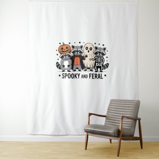 Spooky und Feral Funny Halloween Raccoon Wandteppich (Beispiel)