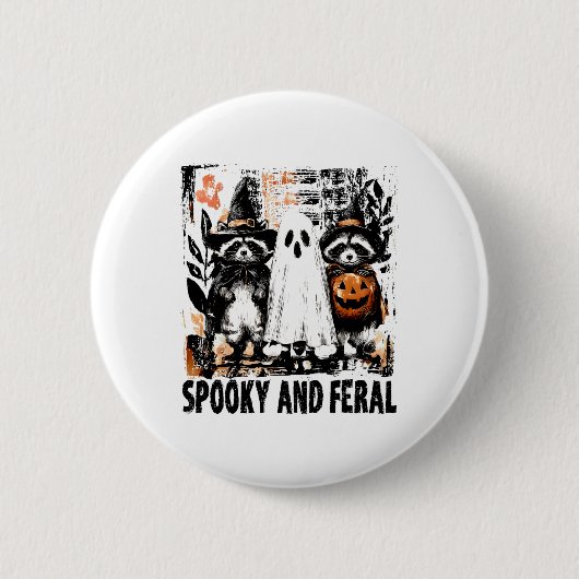 Spooky und Feral Halloween Niedlicher Geist-Raccoo Button (Vorderseite)
