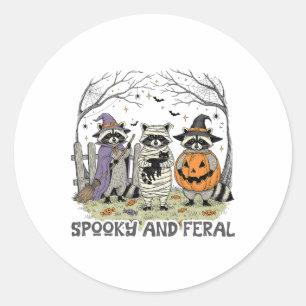 Spooky und Feral Halloween Niedlicher Geist-Raccoo Runder Aufkleber