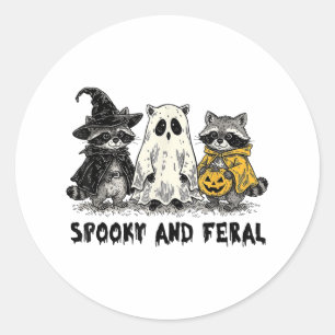 Spooky und Feral Halloween Raccoon Spooky Season T Runder Aufkleber