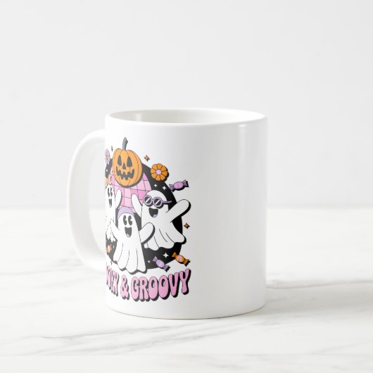 Spooky und Groovy Disco Geister Retro Halloween Kaffeetasse (Vorderseite Links)