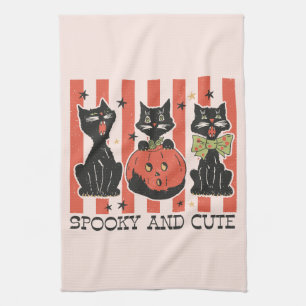 Spooky und Niedlich - Schwarze Katze und Kürbis Geschirrtuch