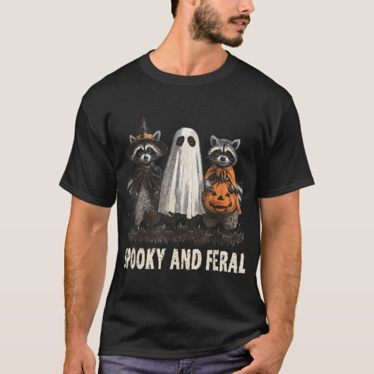 Spooky und Wild Halloween Ghost Raccoon Trick oder T-Shirt (Vorderseite)