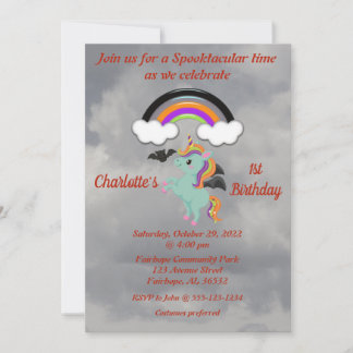 Spooky Unicorn 1. Geburtstag Einladung