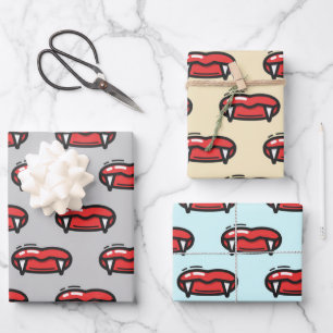 Spooky Vampire Bloody Fangs Teeth Halloween Gesche Geschenkpapier Set