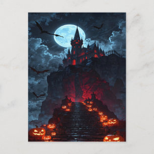 Spooky Vampire Castle Pumpkin Path Halloween Feiertagspostkarte