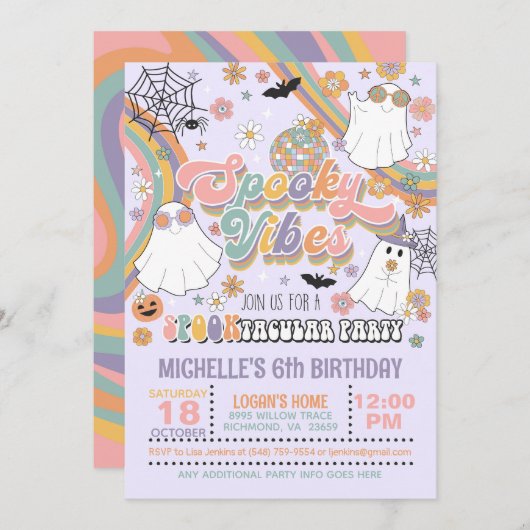 Spooky Vibes Birthday Einladung - Mädchen (Lila) (Vorne/Hinten)