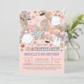 Spooky Vibes Birthday Einladung - Mädchen (Pink) (Stehend Vorderseite)